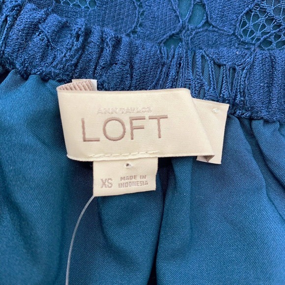 Ann Taylor Loft Womens Off-Shoulder Lace Dress XS Blue Scalloped Hem Romantic - Picture 5 of 7